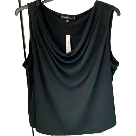 Catherine Malandrino Plus 3X Solid Black Draped Neck Sleeveless Blouse - Picture 2 of 6